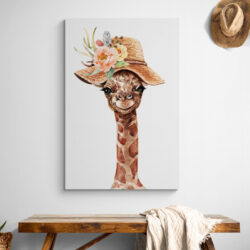 Leinwandbild Giraffe mit Hut